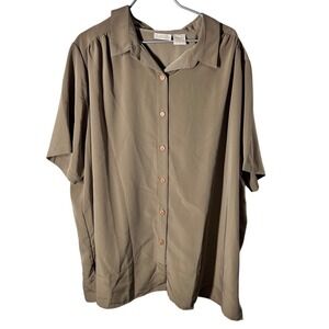 Roaman's 3X Taupe Button-Up‎ Blouse